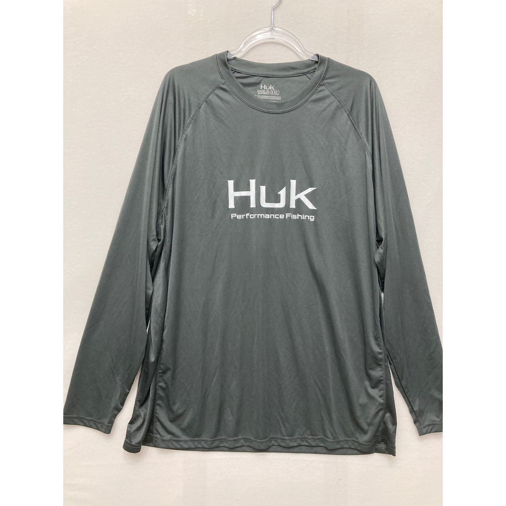 HUK Performance Fishing Mens XXL Long Sleeve Shirt Gray Quick Dry